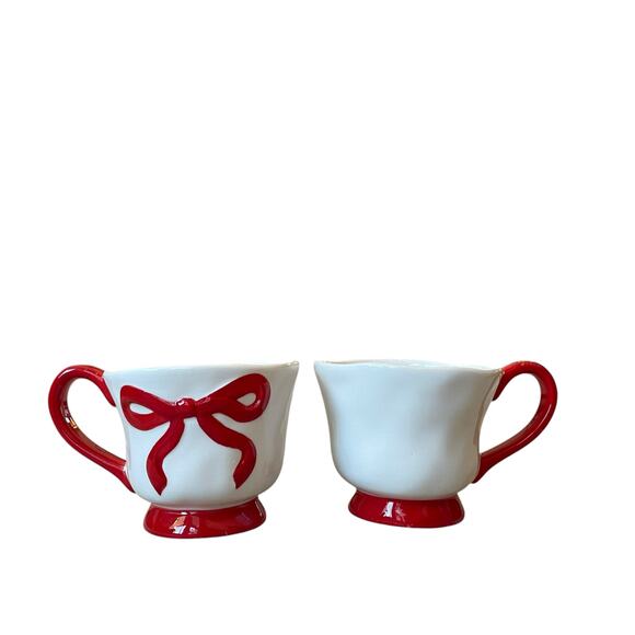 Hand Painted RED BOW Mug Set of 4 Christmas Holiday Glam New - Picture 12 of 16